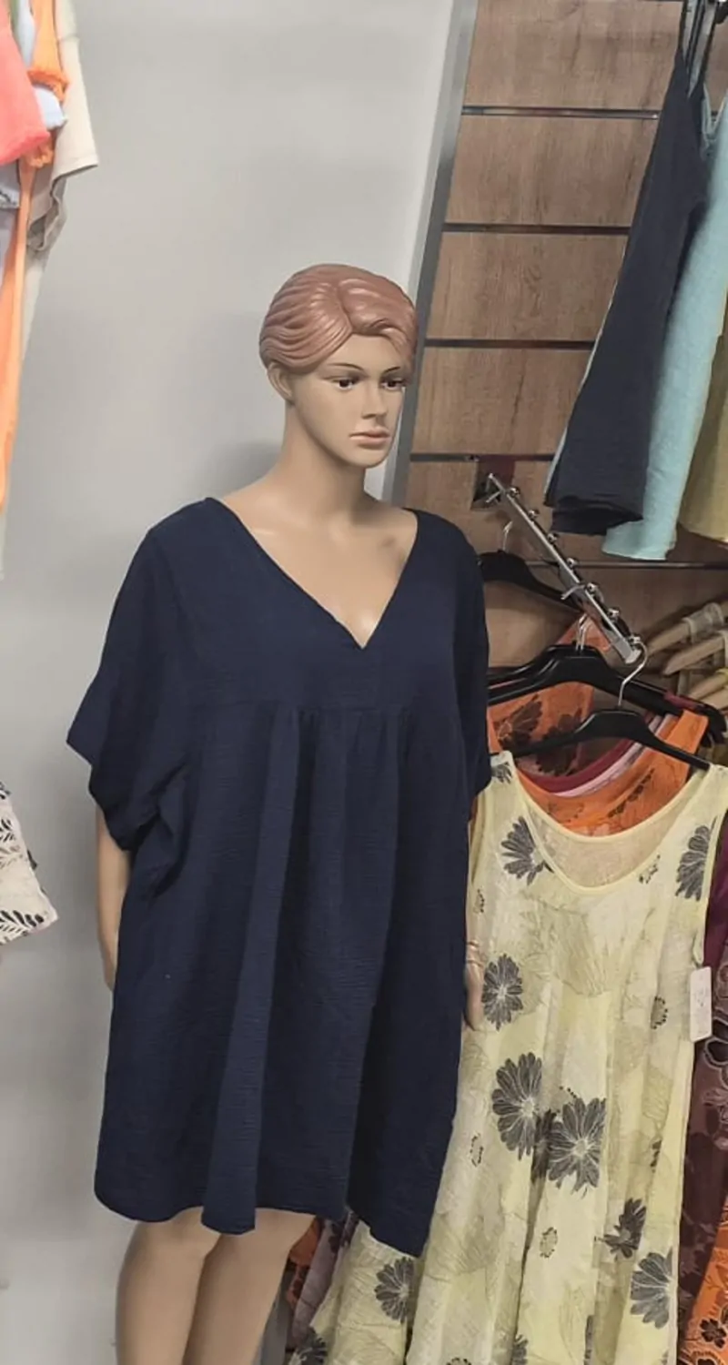 Robe tunique marine à manches courtes