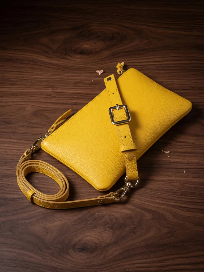 Sac bandoulière jaune en cuir grainé