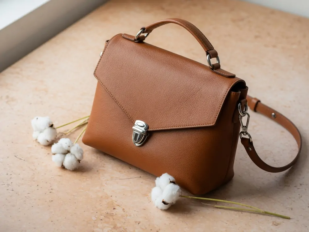 Sac à main structuré en cuir cognac